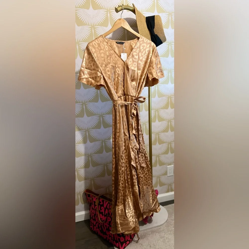 Chiffon V Neck Ruffle Midi Dress / Beach Wrap Dress - Picture 2 of 11